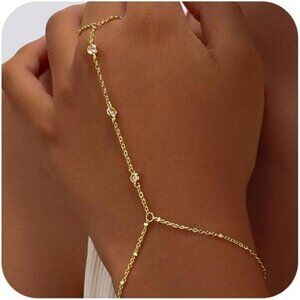 Gold silver plated hand chain bracelet ring cuff bangle dainty stackable jewelry